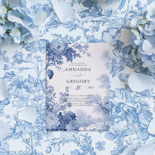 Vintage French Floral Toile Blue Wedding Invitation