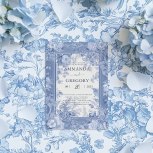 Vintage French Floral Toile Blue Wedding Invitation