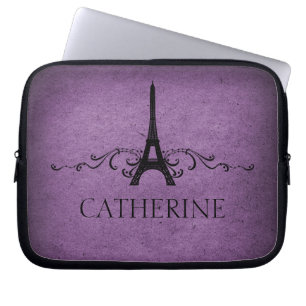 Vintage French Flourish Laptop Sleeve, Purple Sleeve