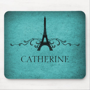Vintage French Flourish Mousepad, Teal Mouse Mat