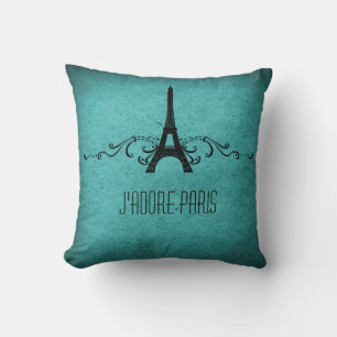 Vintage French Flourish Pillow, Aqua Cushion