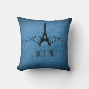 Vintage French Flourish Pillow, Blue Cushion