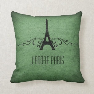 Vintage French Flourish Pillow, Green Cushion