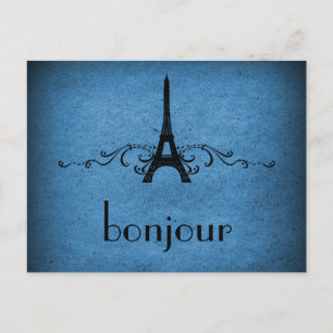 Vintage French Flourish Postcard, Blue Postcard