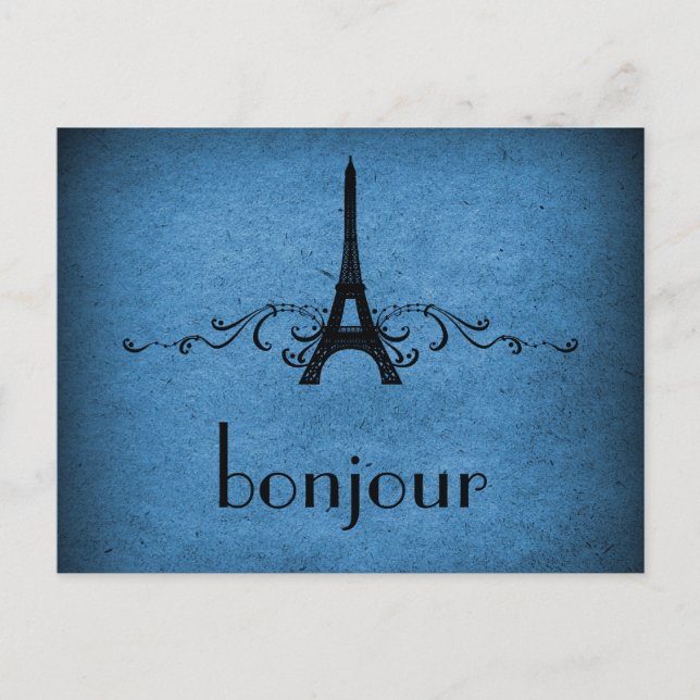 Vintage French Flourish Postcard, Blue Postcard (Front)