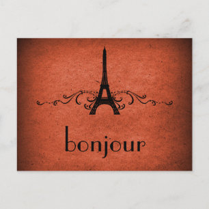 Vintage French Flourish Postcard, Orange Postcard