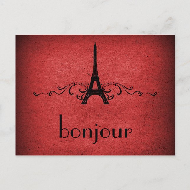 Vintage French Flourish Postcard, Red Postcard (Front)