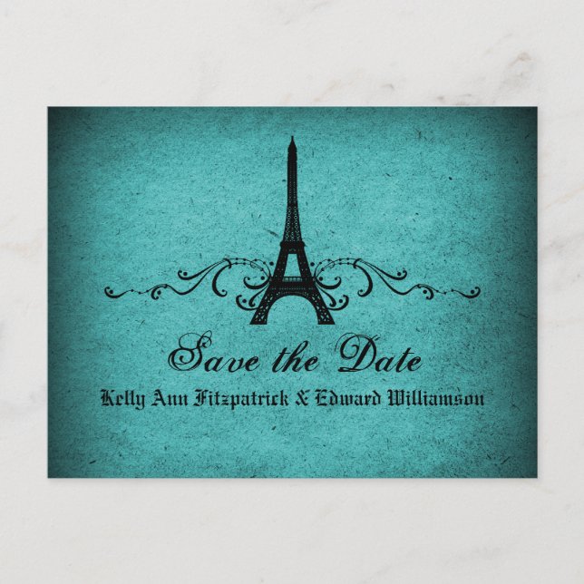 Vintage French Flourish Save the Date Postcard (Front)