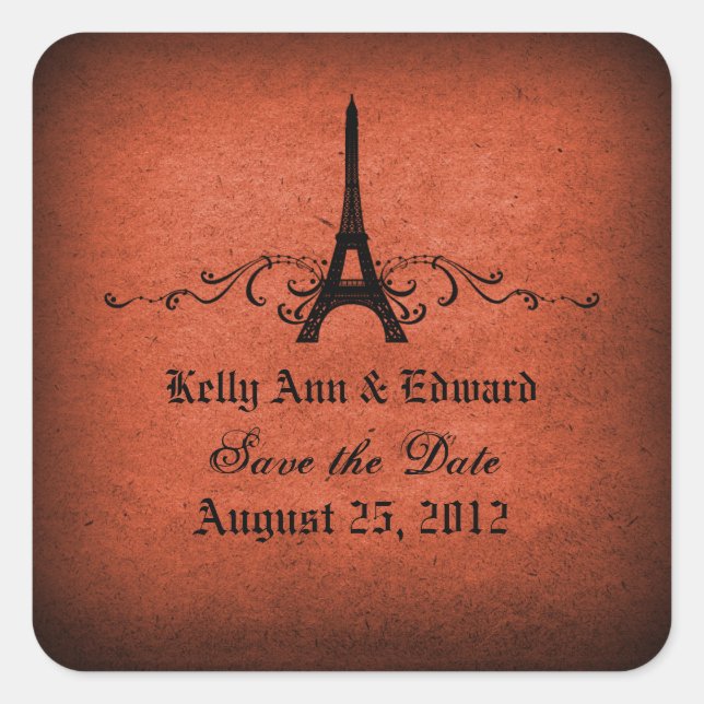 Vintage French Flourish Save the Date Stickers (Front)