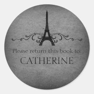 Vintage French Flourish Stickers, Grey Classic Round Sticker