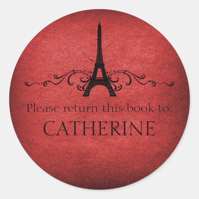 Vintage French Flourish Stickers, Red Classic Round Sticker (Front)