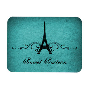 Vintage French Flourish Sweet 16 Magnet, Teal Magnet