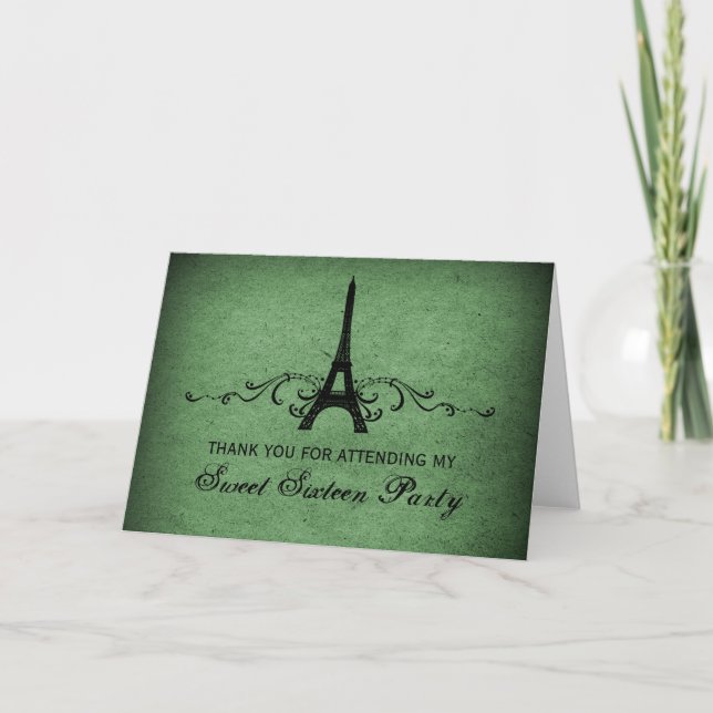 Vintage French Flourish Sweet 16 Thank You Card (Front)