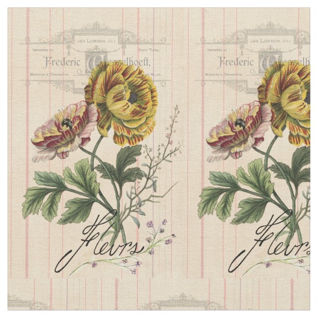 Vintage French Flowers Digital Art Fabric (Close Up)