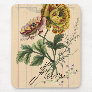 Vintage French Flowers Digital Collage Mouse Mat