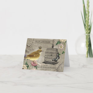 Vintage French garden bird notecard
