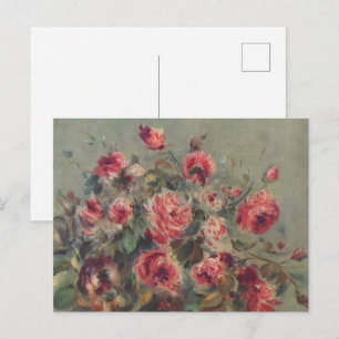 Vintage French Garden Pink Rose Oil Painting Postcard