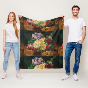 Vintage French Georges Jeannin Roses Fleece Blanket