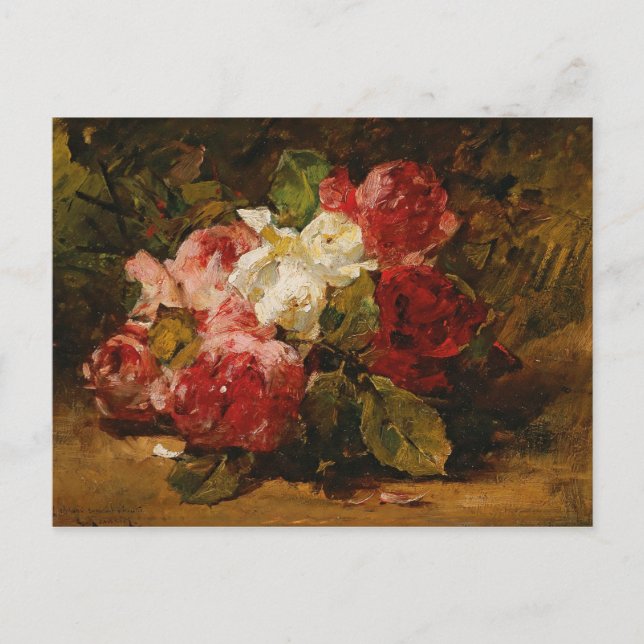 Vintage French Georges Jeannin Roses III Postcard (Front)