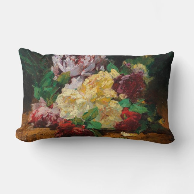 Vintage French Georges Jeannin Roses Lumbar Cushion (Front)