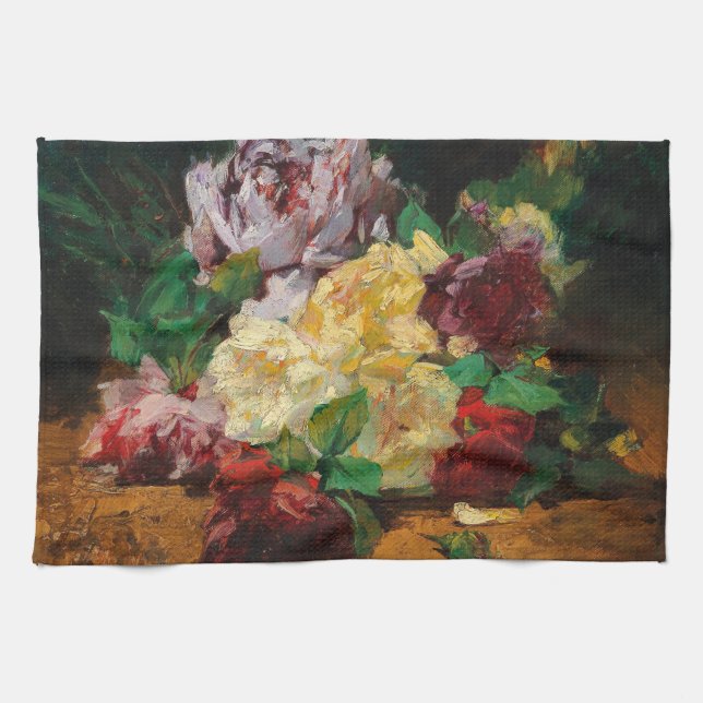 Vintage French Georges Jeannin Roses Tea Towel (Horizontal)