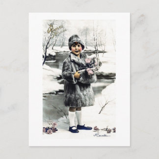 Vintage French Girl Winter Postcard