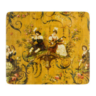 Vintage French Gold Yellow Toile Victorian Floral Cutting Board