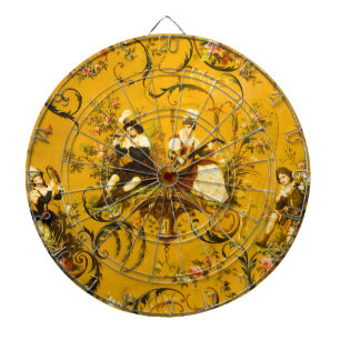 Vintage French Gold Yellow Toile Victorian Floral Dartboard