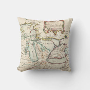 Vintage French Great Lakes Map Cushion
