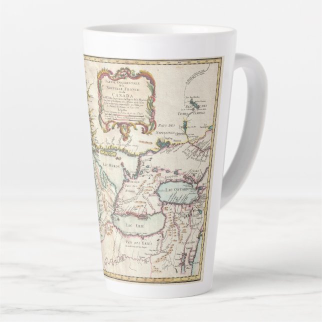 Vintage French Great Lakes Map Latte Mug (Right Angle)