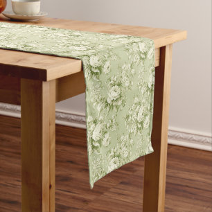 Vintage French Green Cottage Inspirations Long Table Runner