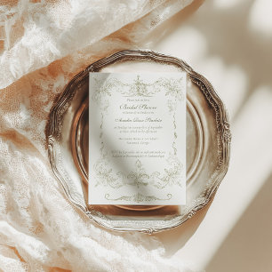 Vintage French Green Frame Bridal Shower Invitation