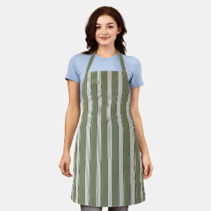 Vintage French Greenery Stripes- Neutral Farmhouse Apron
