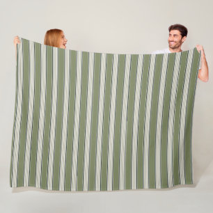 Vintage French Greenery Stripes- Neutral Farmhouse Fleece Blanket