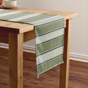 Vintage French Greenery Stripes- Neutral Farmhouse Long Table Runner
