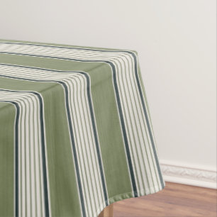 Vintage French Greenery Stripes- Neutral Farmhouse Tablecloth