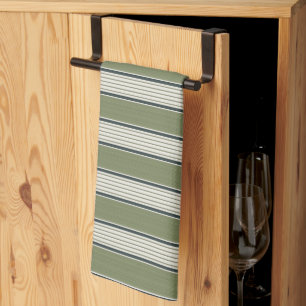 Vintage French Greenery Stripes- Neutral Farmhouse Tea Towel