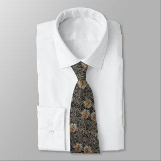 Vintage French Grey Black Floral Tie