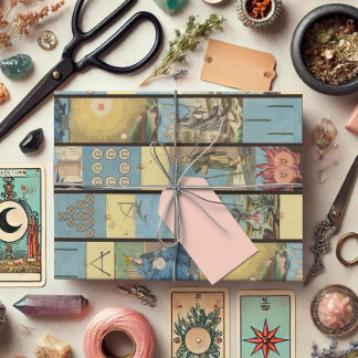 Vintage French Hand Drawn Tarot Card Pattern Wrapping Paper Sheet