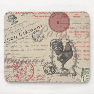 Vintage French Handwriting Paris Rooster Mouse Mat