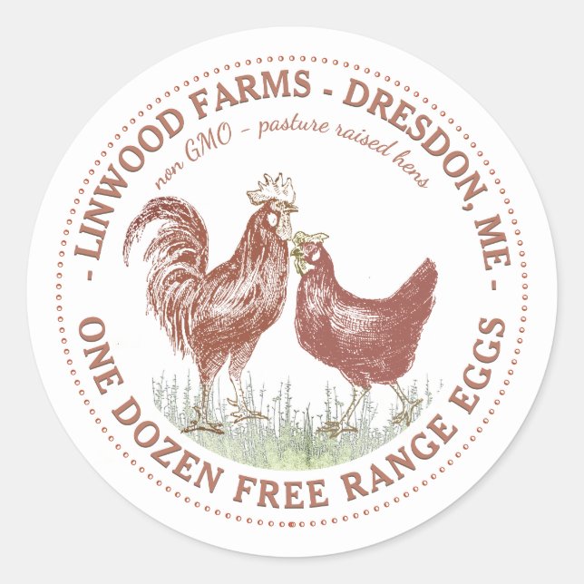 Vintage French hen and rooster egg carton label (Front)
