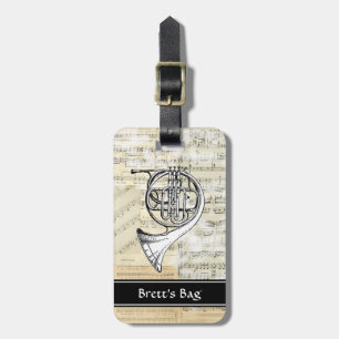 Vintage French Horn Music Luggage Tag