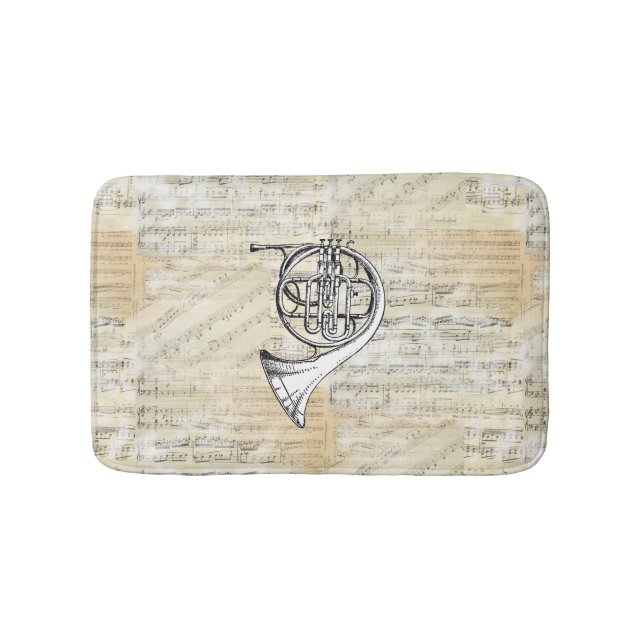 Vintage French Horn Sheet Music Bath Rug (Front)