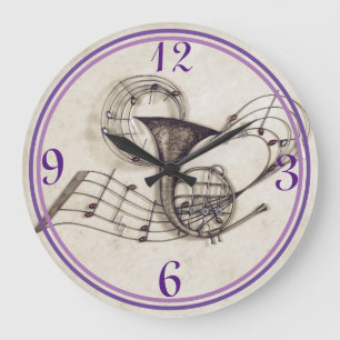 Vintage French Horn w/Swirling Notes on a Large Clock