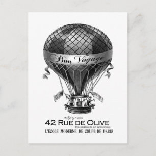 Vintage french hot air balloon postcard