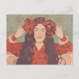 Vintage French Illustration of a Woman Postcard