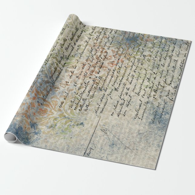 Vintage French Inspired Pastel Blue Wrapping Paper (Unrolled)