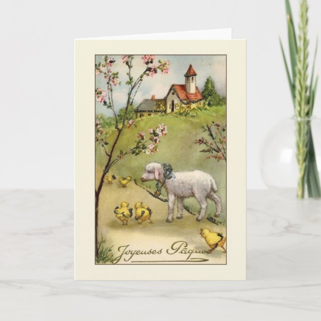 Vintage French Joyeuses Pâques Easter Card (Front)