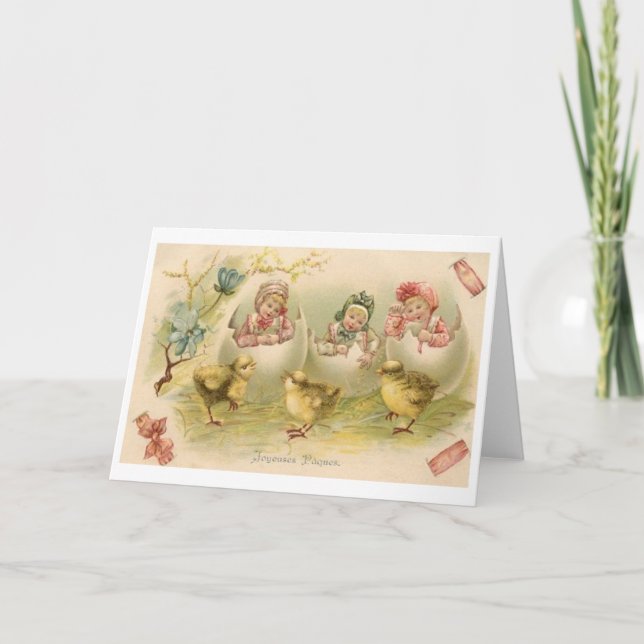 Vintage French Joyeuses Pâques Easter Card (Front)