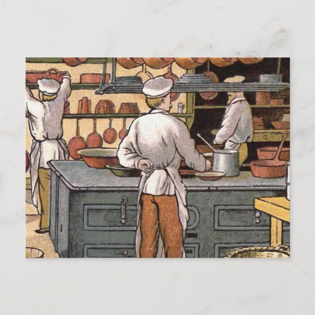 Vintage French Kitchen Illustration Postcard (Front)